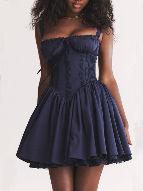 Aurohaya French Navy Corset Mini Dress Navy Blue