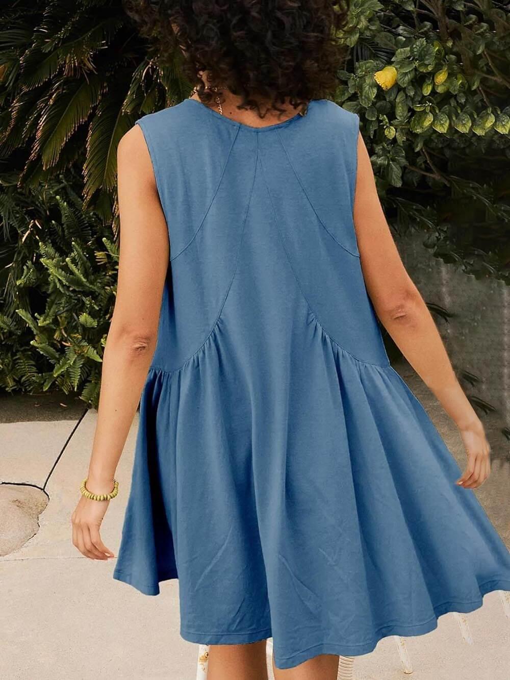 Aurohaya Deep V Wide Strap Mini Tank Dress
