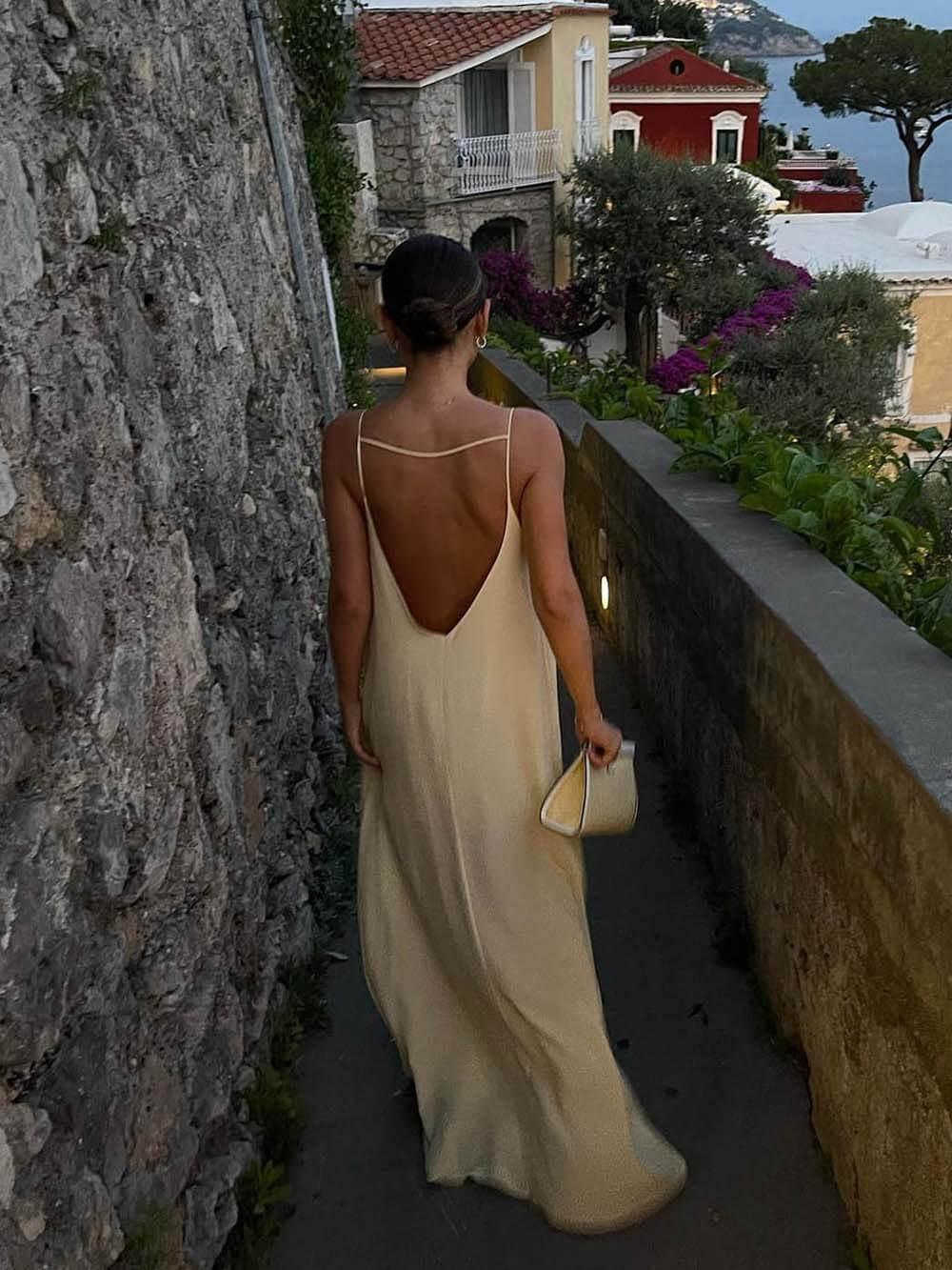 Aurohaya Elegant Hollow Backless Maxi Dress