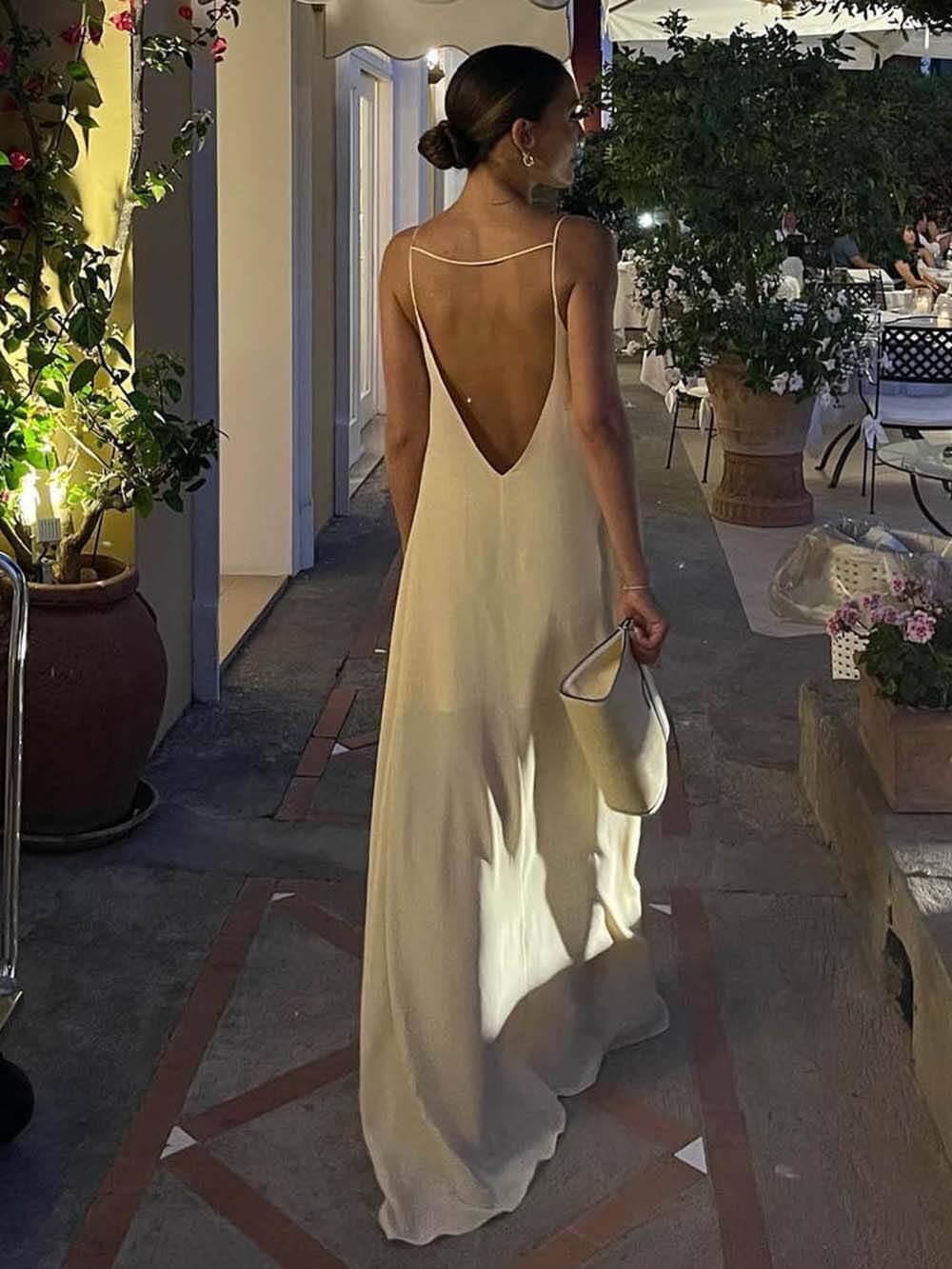 Aurohaya Elegant Hollow Backless Maxi Dress