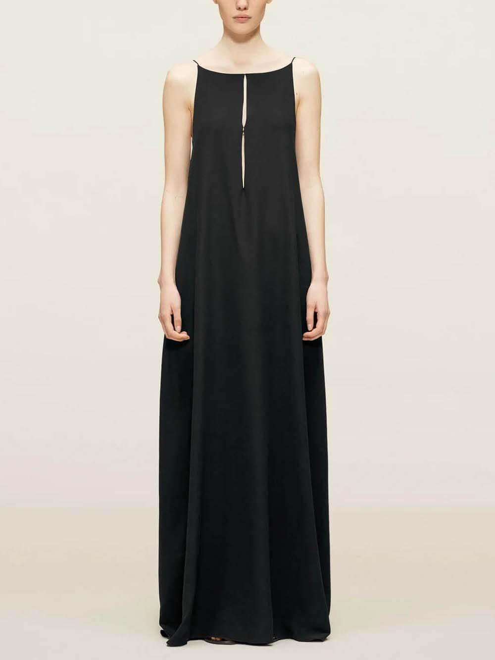 Aurohaya Elegant Hollow Backless Maxi Dress Black