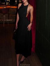 Aurohaya Halter Neck Strappy Sexy Backless Dress Black