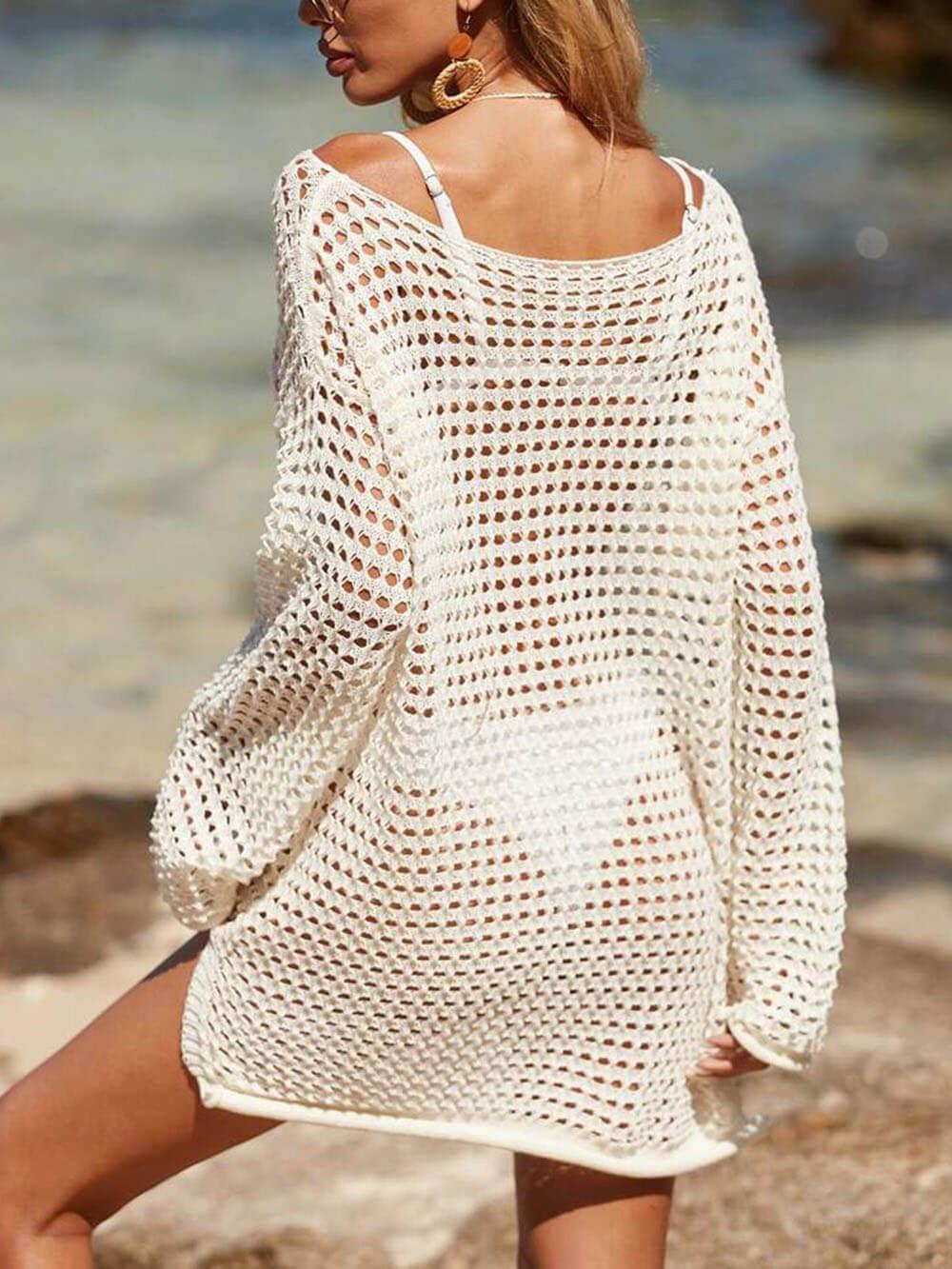 Aurohaya Knitted Cutout Beach Bikini Sun Protection Cover-Up