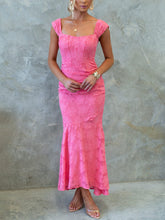 Beauty Floral Textured Material Ruched Fishtail Maxi Dress