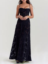 Aurohaya Black Floral Lace Back Maxi Dress