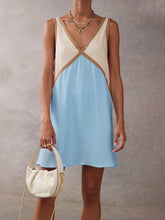 Aurohaya Elegant Contrast Color Stitching Mini Dress Blue