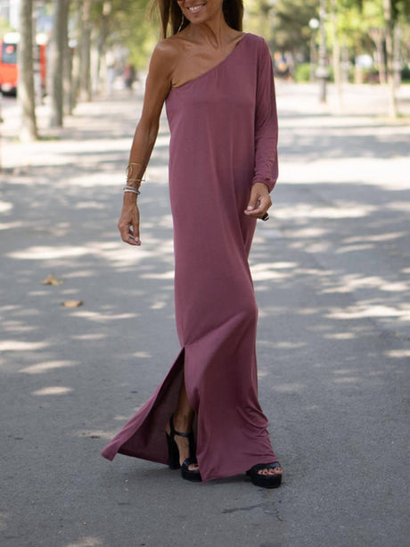 Aurohaya Side One Shoulder Statement Maxi Dress Pink
