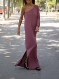 Aurohaya Side One Shoulder Statement Maxi Dress Pink