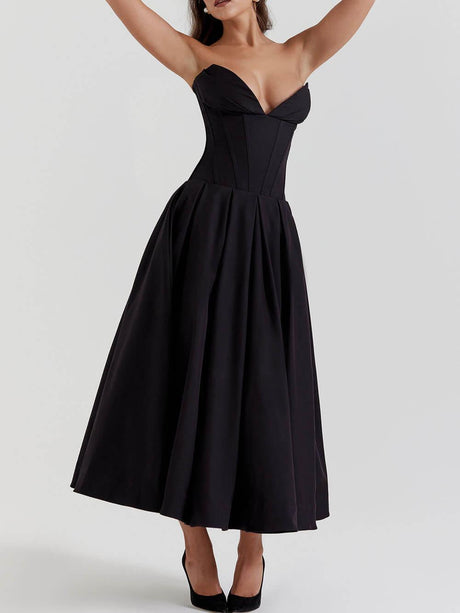 Aurohaya Black Strapless Midi Dress