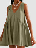 Aurohaya Deep V Wide Strap Mini Tank Dress Gray Green