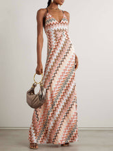 Elegant Crochet Printed Open Back Maxi Dress