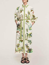 Aurohaya Unique Coconut Tree Print Day Dream Linen Shirtdress Multicolor