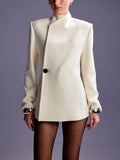 Classic Fashionable Leader One Button Stand Collar Long Sleeve Blazer Jacket