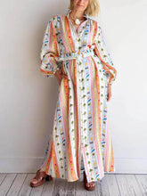 Aurohaya Unique Personalized Printed Casual Linen Cardigan Maxi Dress Multicolor