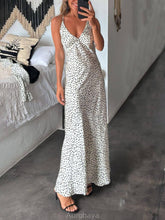 Aurohaya Classic Satin Polka Dot Print Open Back Ties Maxi Dress White