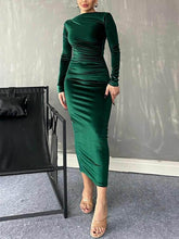 Aurohaya Fashion Solid Color Slim Fit Pleated Dress Green