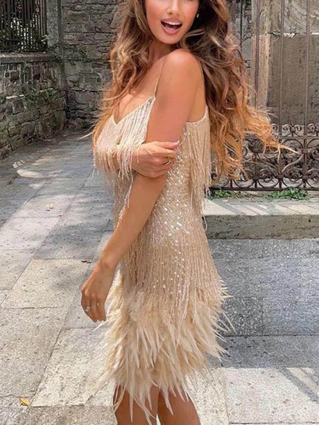 Aurohaya Stylish Cocktail Mini Dress Gold