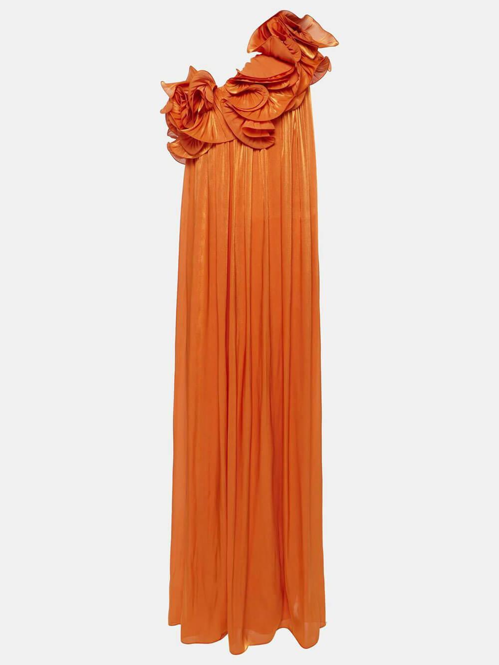 Aurohaya Romantic Moment Unique One Shoulder Applique Ruffle Pleated Dress