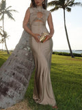 Romantic Date Elegant Pleated Chest Hollow Tie Slim Party Maxi Dress