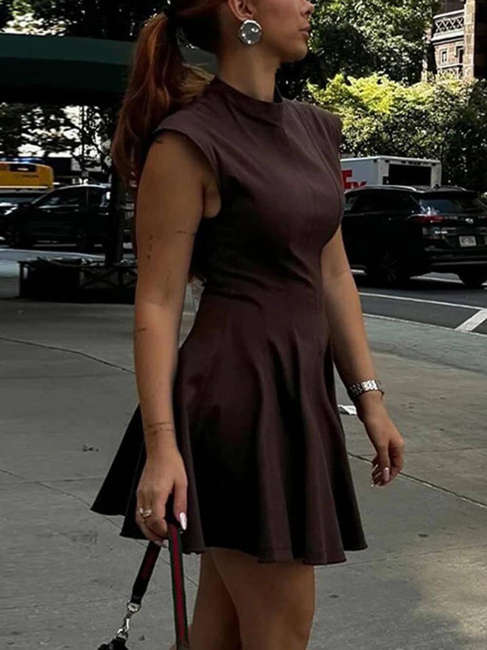 Aurohaya Elegant Sleeveless Fitted Evening Pleated Mini Dress