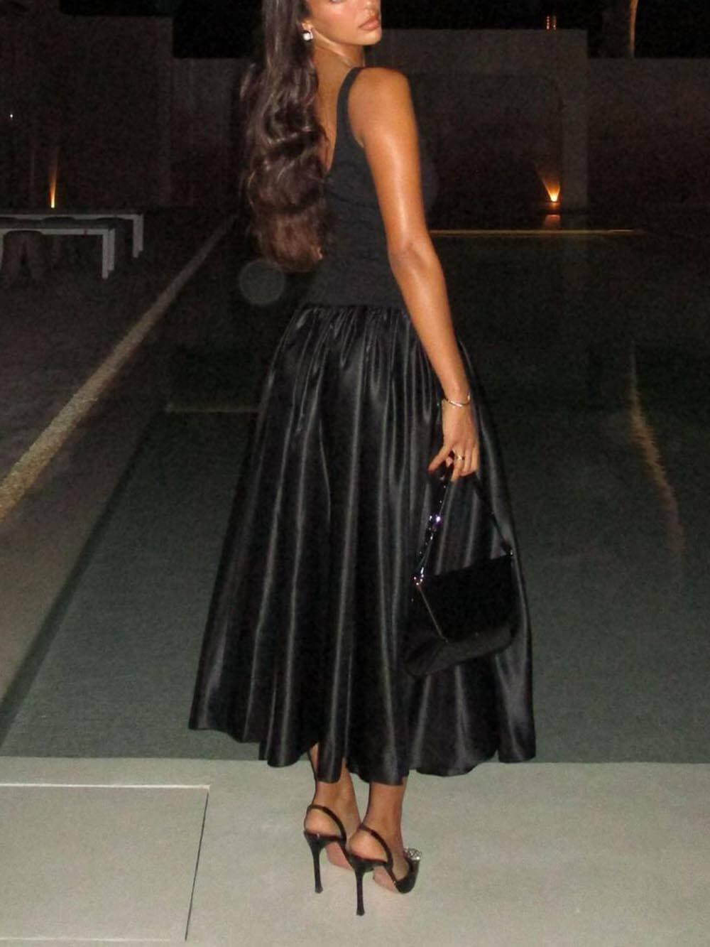 Aurohaya Simple And Fashionable Patchwork Vest Maxi Dress