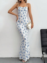 Aurohaya Sweet And Fresh Halter Back Floral Print Holiday Style Maxi Dress Blue