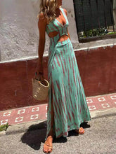 Unique Tie-dye Print Cutout Design Slit Stretch Dress