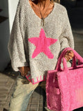 Winter Day Warm Texture Star Pattern Contrast Color Loose Sweater