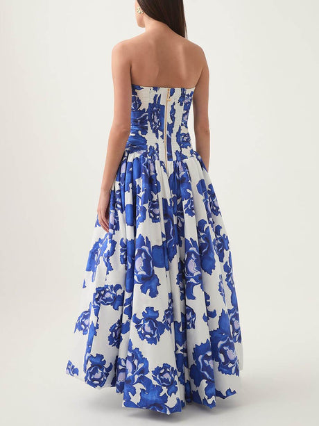 Aurohaya Elegance Perfect Moment Floral Off Shoulder Ruched Bodice Drape Bubble Hem Maxi Dress