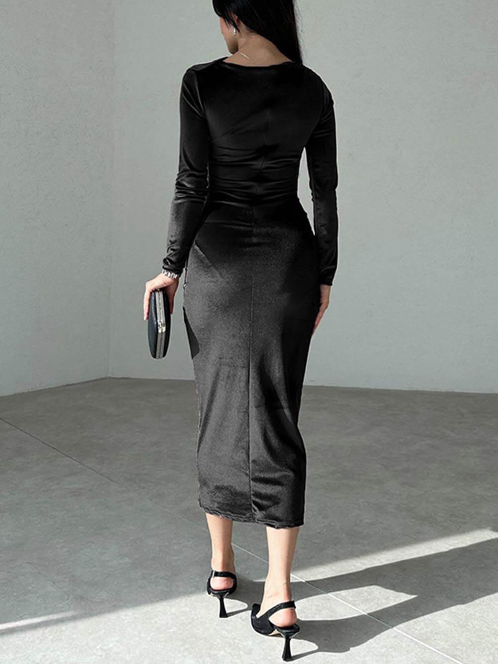 Aurohaya Fashion Solid Color Slim Fit Pleated Dress