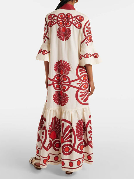 Aurohaya Classic Unique Ethnic Print Button Decoration Loose Maxi Dress