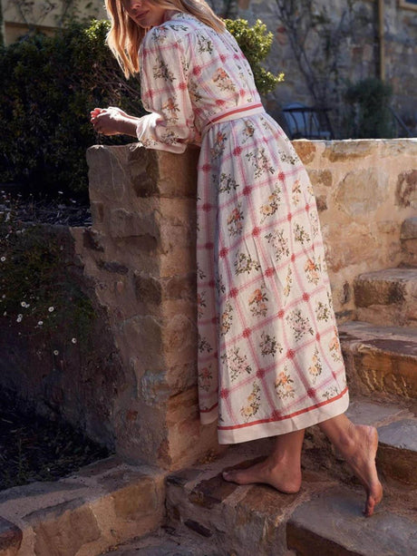 Aurohaya Classic Casual Unique Floral Print Tie Cardigan Dress