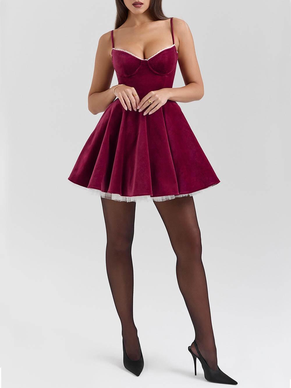 Aurohaya Elegance Year-end Dance Tulle Patchwork Sweetheart Neck Slip Mini Dress