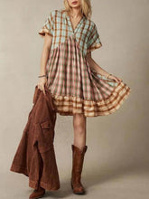 Unique Multicolored Plaid Patchwork Vacation Mini Dress