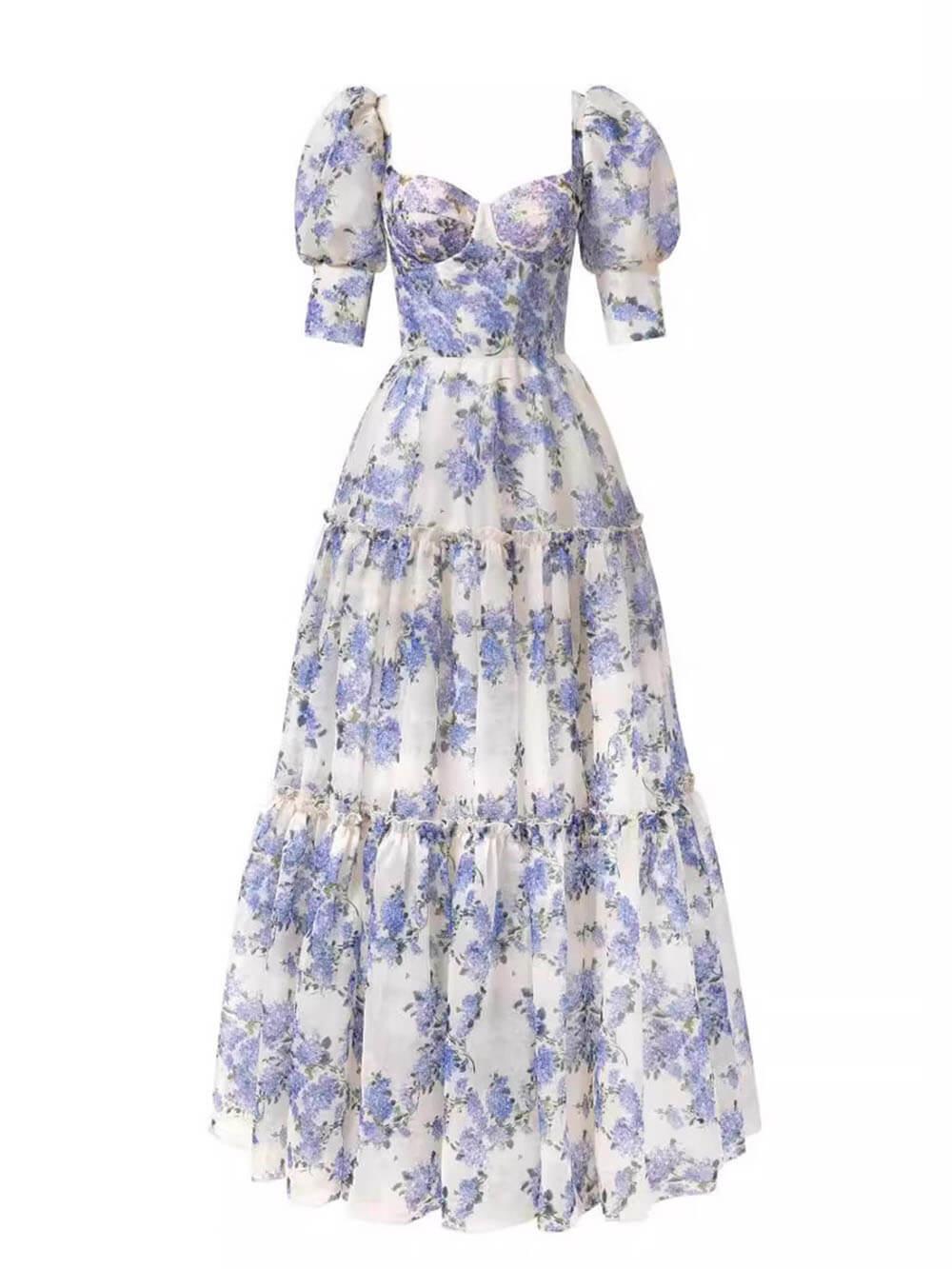 Aurohaya Elegant And Fashionable Off-Shoulder Printed Organza Evening Gown Maxi Dress