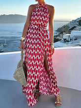 Sexy And Fashionable Printed Halter Neck Beach Slit Midi Dress