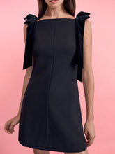 Elegant Bow Straps Straight Neckline Mini Dress