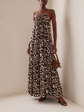 Fashionable Design Printed Backless Holiday Style Suspender Maxi Dress