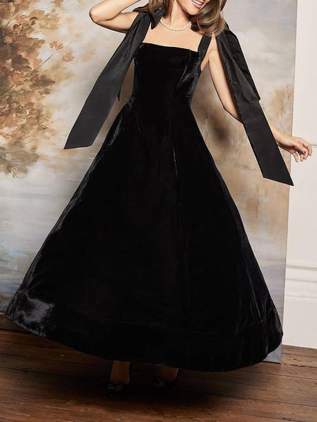 Aurohaya Retro Clean Cut Contrast Color Oversized Bow Maxi Dress