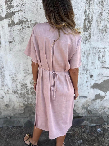 Aurohaya Bohemian Print Linen Loose Midi Dress