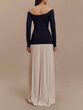 Elegant Two-Tone Stitching Slit Off-Shoulder Maxi Dress