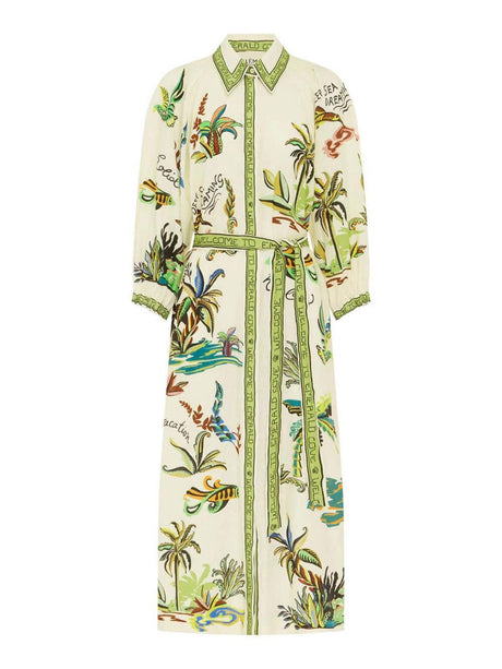 Aurohaya Unique Coconut Tree Print Day Dream Linen Shirtdress