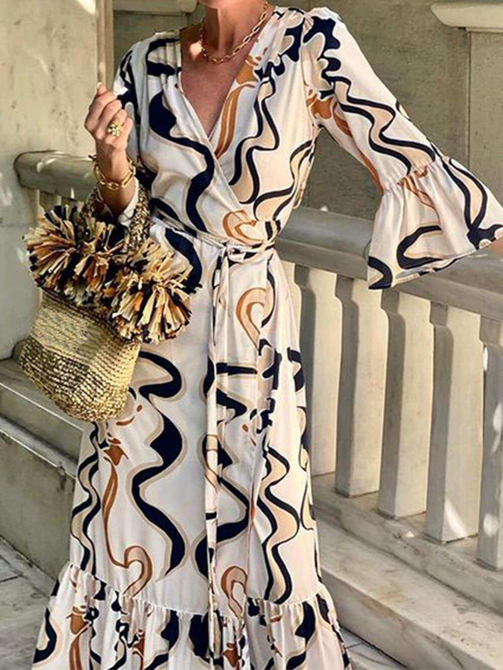 Aurohaya Elegant Ethnic Print Slim-Fit Halter Neck Maxi Dress