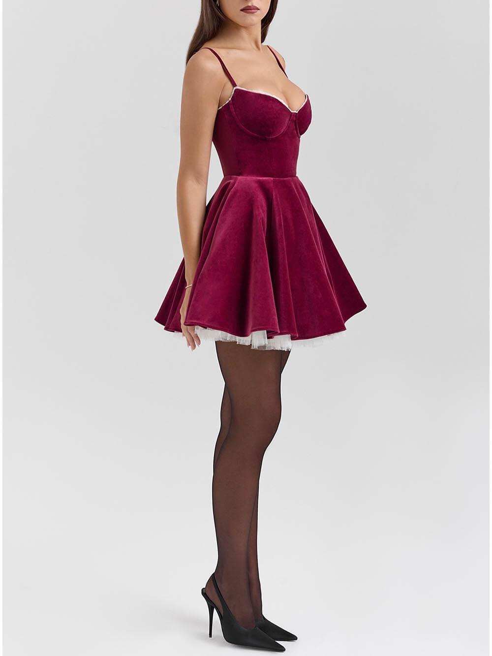 Aurohaya Elegance Year-end Dance Tulle Patchwork Sweetheart Neck Slip Mini Dress