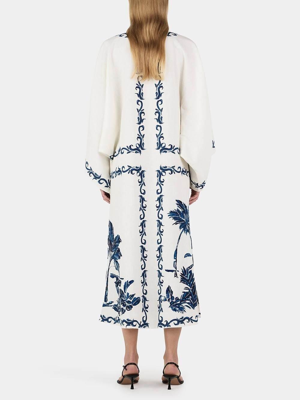 Aurohaya Vintage Hawaiian Print Sequined Oversized Loose Midi Dress