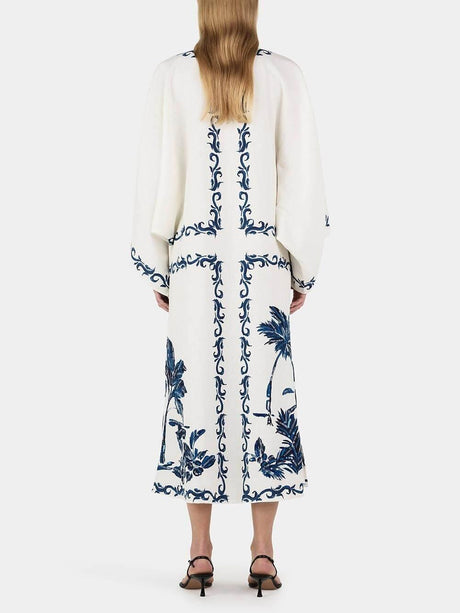 Aurohaya Vintage Hawaiian Print Sequined Oversized Loose Midi Dress