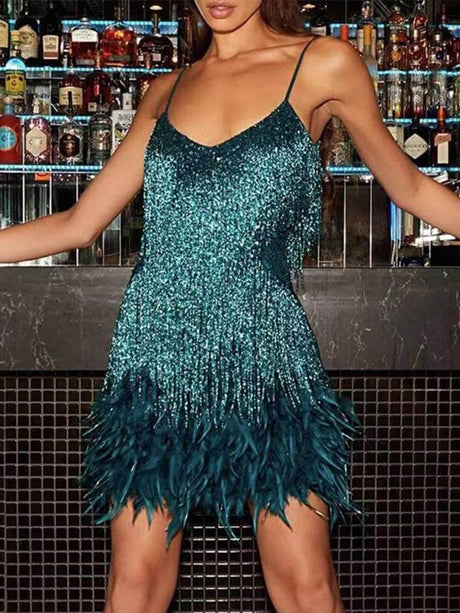 Aurohaya Stylish Cocktail Mini Dress Green