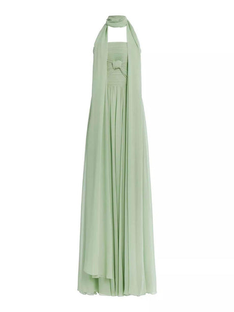 Aurohaya Elegant Sleeveless Pleated Long Skirt With Ribbon Strapless Dress