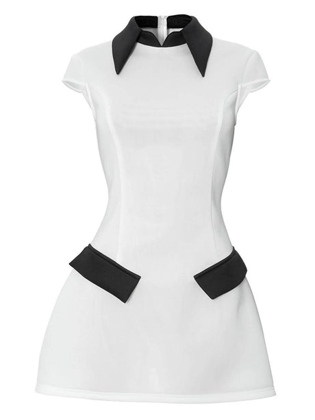 Aurohaya Elegant Contrast Color Patchwork Mini Dress