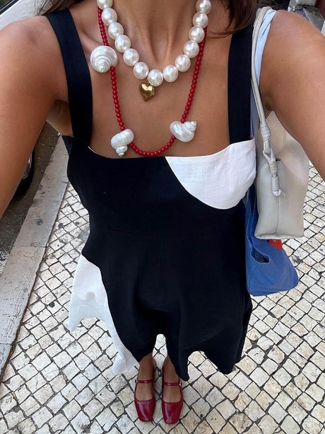 Aurohaya Simple Contrast Color Sling Back Smocked Maxi Dress